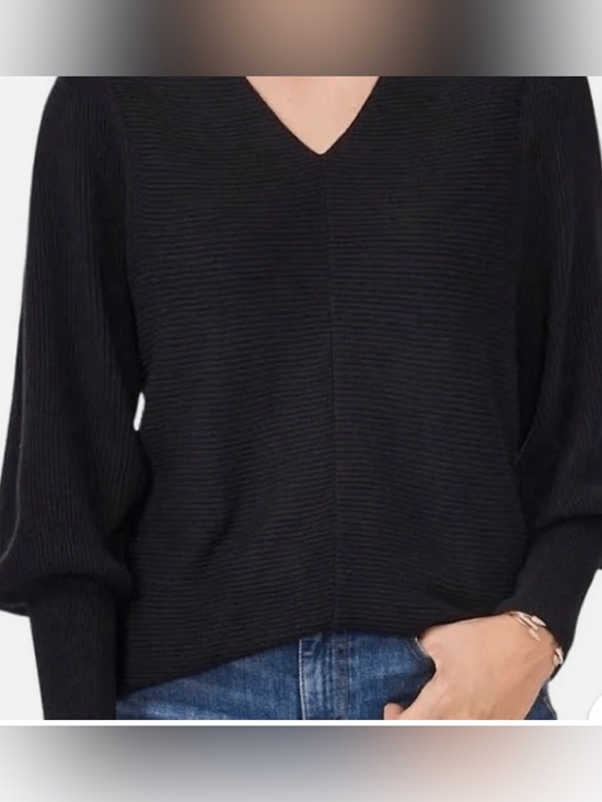 1. State Sweaters - 1.State Women’s Pullover Black Knit  Ribbed Sweater Bubble Sleeve V-neck Small
